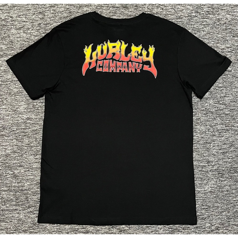 Hurley Hot‎ Flame SS Graphic Tee Mens Large Black Short Sleeve Fire Logo T-Shirt